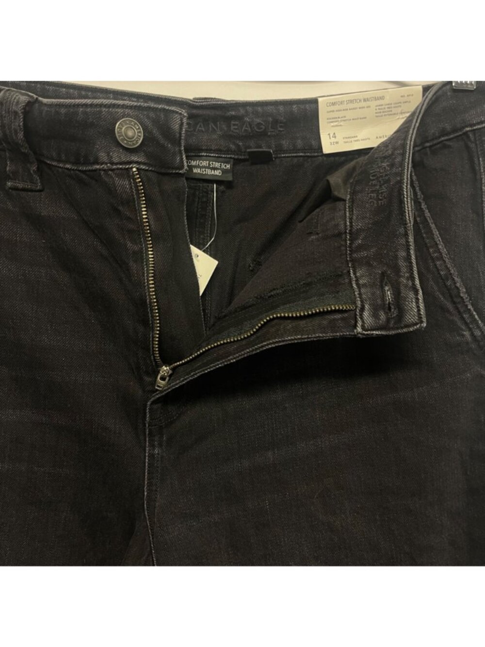 American Eagle Super High Rise Baggy Wide Leg Women’s Black Jeans Reg 14 (36x32) - Picture 8 of 12
